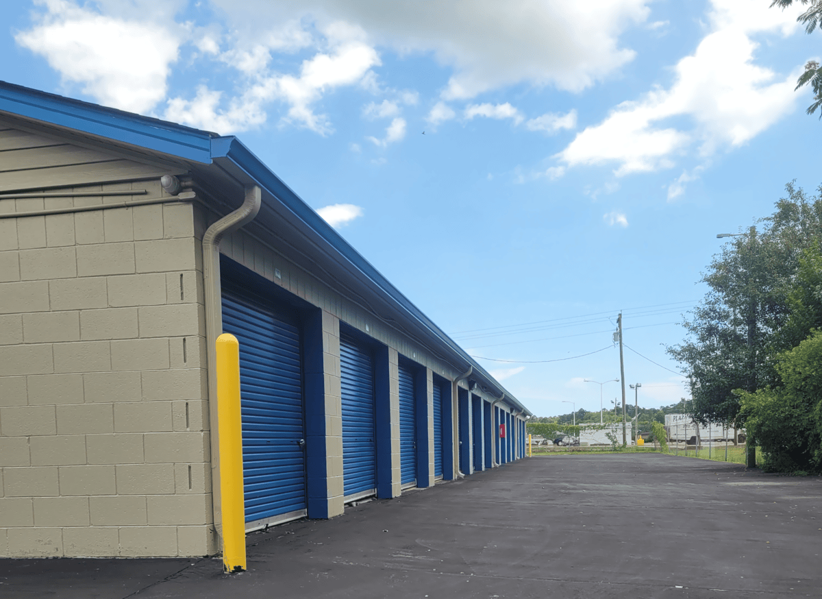 Drive-up storage unit at 603 Webb Blvd, Havelock, NC with security fence